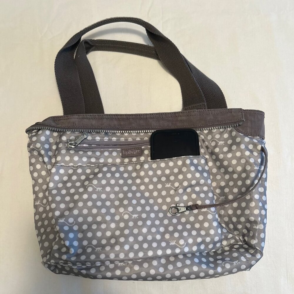 Kipling Gray Tote Bag – Style TM5251-076 – Polka Dot Lining - Picture 8 of 15